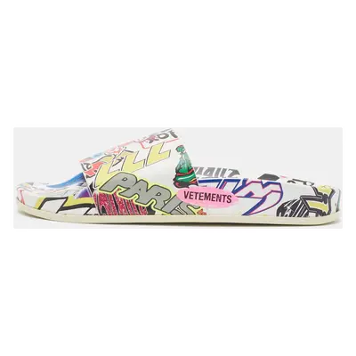 Vetements Multicolor Sticker Print Leather Pool Slides Size