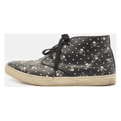 Dolce and Gabbana Black Skull and Cross Bone Print Coated Canvas High Top Sneakers Size