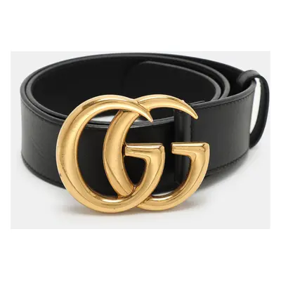 Gucci Black Leather GG Marmont Buckle Belt 70CM