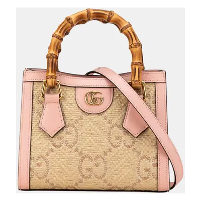 Gucci Beige/Brown Mini Canvas Bamboo Jumbo GG Diana Satchel