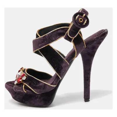 Dolce & Gabbana Purple Velvet and Leather Ankle Strap Sandals Size 39.5