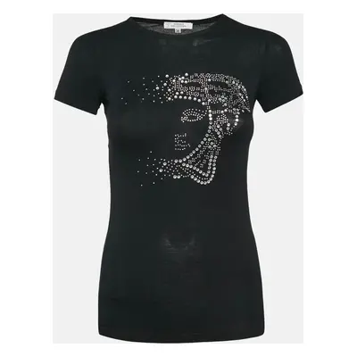 Versace Collection Black Jersey Medusa Embellished T-Shirt