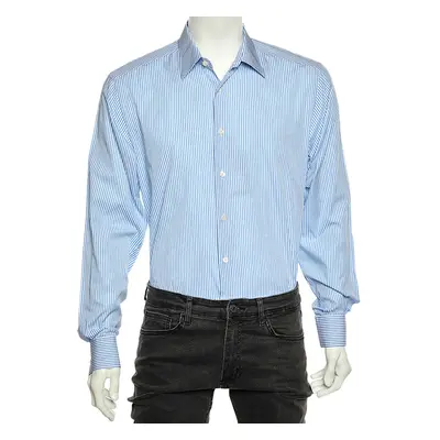 Prada Blue Striped Cotton Button Front Shirt