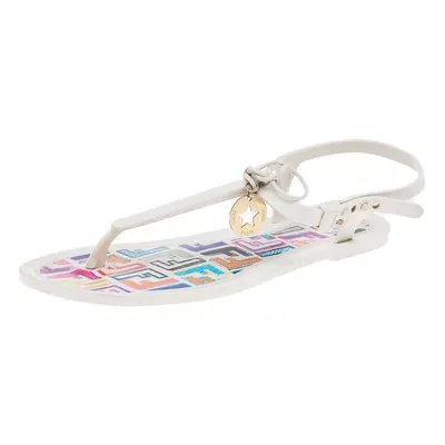 Fendi White Jelly Logo Charm Sunny Thong Flat Sandals Size