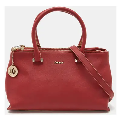 DKNY Red Leather Bryant Park Double Zip Shopper Tote