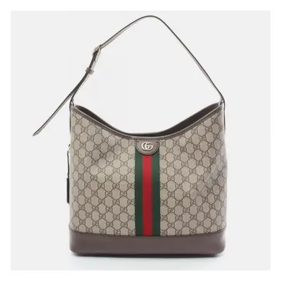 Gucci Beige Brown Multicolor Coated Canvas Leather Ophidia GG Supreme Medium Shoulder Bag