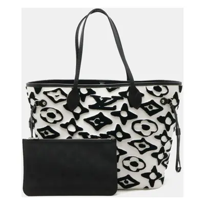 Louis Vuitton Black White Neverfull MM Tote Bag