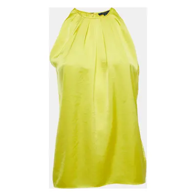 Polo Ralph Lauren Yellow Satin Pleated Back Slit Detailed Sleeveless Top