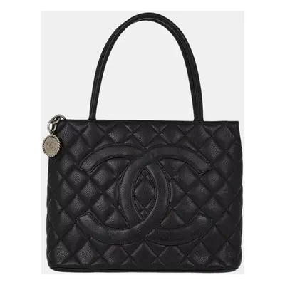 Chanel Black Calfskin Medallion Tote Handbag