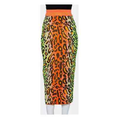 Stella McCartney Multicolor Neon Leopard Knit Fitted Midi Skirt