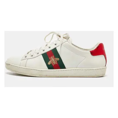 Gucci White Leather Bee Embroidered Ace Low Top Sneakers Size