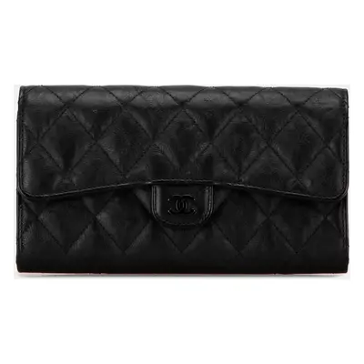 Chanel Black Quilted Lambskin Leather Flap Continental Wallet