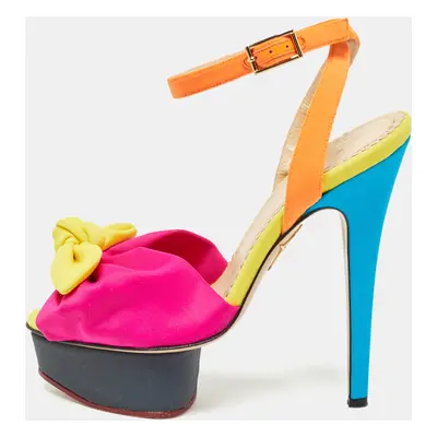 Charlotte Olympia Multicolor Fabric Serena Bow Platform Ankle Strap Sandals Size