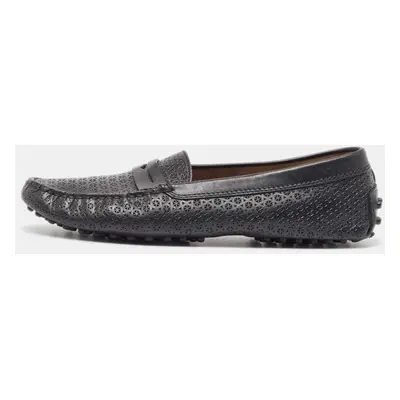 Tod's Black Laser Cut Leather Penny Loafers Size