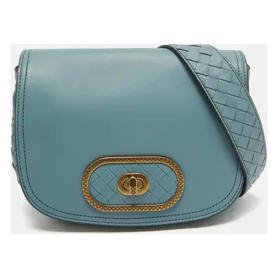 Bottega Veneta Stone Blue Intrecciato Leather Luna Shoulder Bag