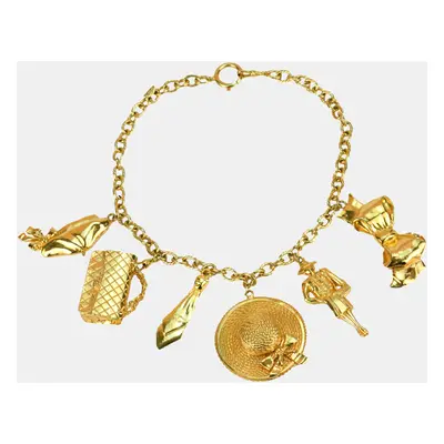 Chanel Vintage Gold Plated Chain Necklace with Six Iconic Charms