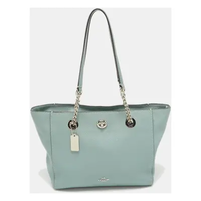 Coach Light Blue Leather Turnlock Chain Tote