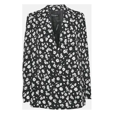 Dolce & Gabbana Black Floral Print Crepe Blazer