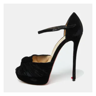 Christian Louboutin Black Velvet Marchavekel Platform Sandals Size