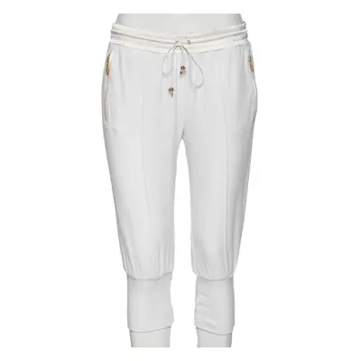 Roberto Cavalli White Cotton Rib Knit Detailed Cropped Joggers