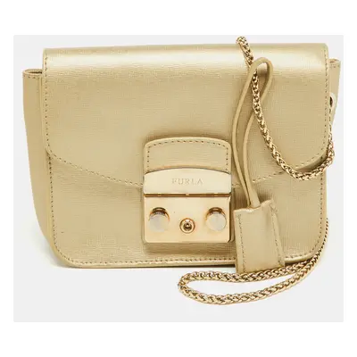 Furla Gold Leather Mini Metropolis Chain Crossbody Bag