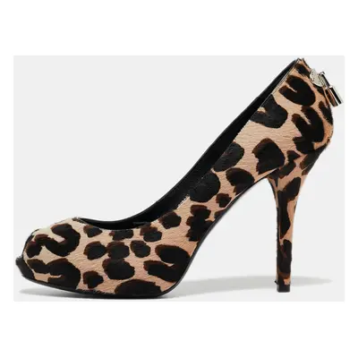 Louis Vuitton Tricolor Leopard Print Calf Hair Oh Really! Peep Toe Pumps Size