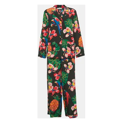 Valentino Black Tropical Print Silk Shirt and Pants