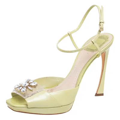 Dior Green Satin PVC Crystal Embellished Open-Toe Ankle-Strap Sandals Size