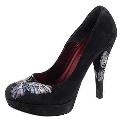 Loriblu Black Suede Butterfly Print Platform Pumps Size 38.5