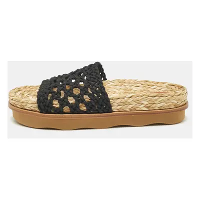 Chloe Black Woven Crochet Wavy Flat Slides Size