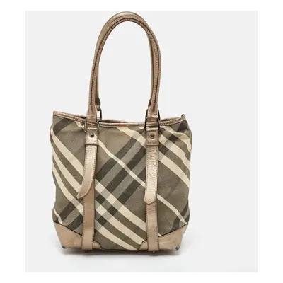 Burberry Metallic Beat Check Shimmer Canvas and Leather Snap Tote