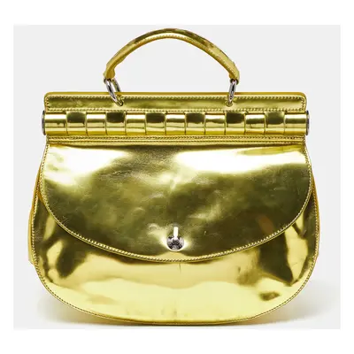 Versace Metallic Green Patent Leather Flap Hobo