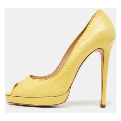 Oscar de la Renta Yellow Python Leather Peep Toe Platform Pumps Size 40.5