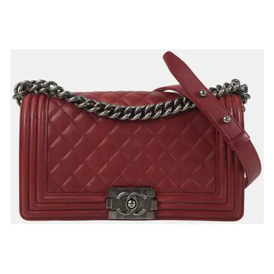 Chanel Red Lambskin Leather Boy Bag