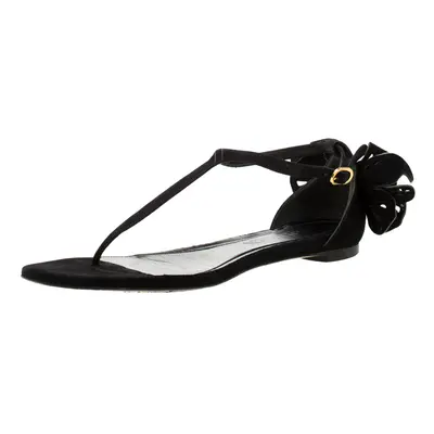 Alexander McQueen Black Leather Butterfly Detail Flat Sandals Size