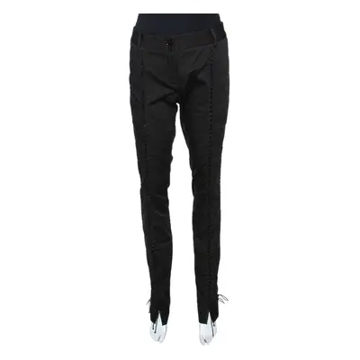 Dolce & Gabbana Black Cotton Lace Up Fitted Pants