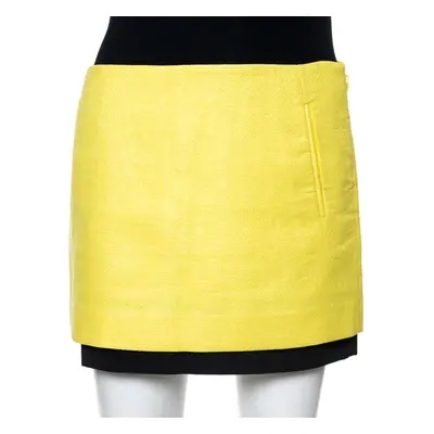 Diane Von Furstenberg Yellow Coated Raffia Elley Mini Skirt