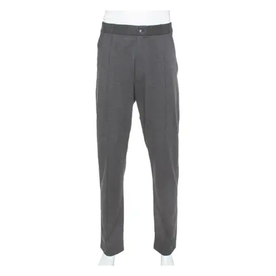 Armani Collezioni Dark Grey Knit Striped Pattern Tapered Trousers 3XL