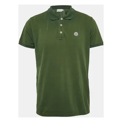 Moncler Green Cotton Pique Logo Applique Detail Polo T-Shirt