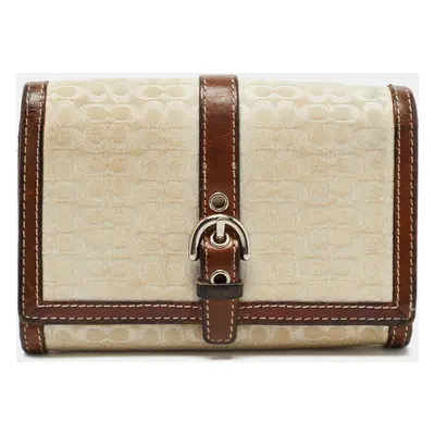 Coach Brown Signature Canvas and Leather Buckle Flap Wallet