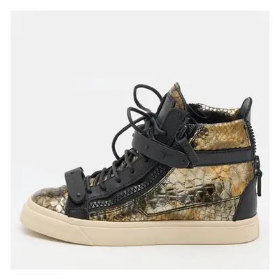 Giuseppe Zanotti Gold/Black Python Embossed Leather Coby High Top Sneakers Size