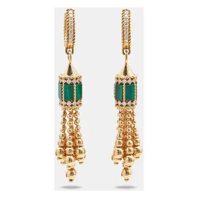 Roberto Coin Art Deco Diamond Malachite 18k Rose Gold Earrings