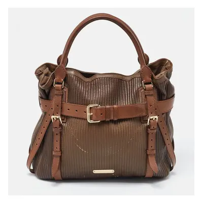 Burberry Two Tone Brown Leather Stitched Bridle Tote