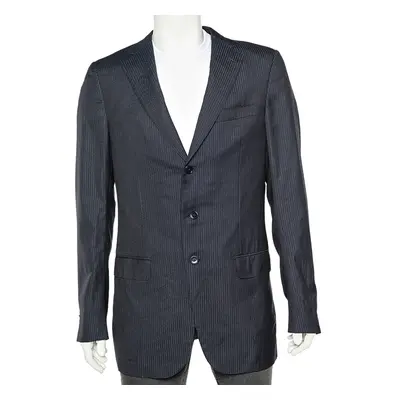 Ermenegildo Zegna Dark Blue Tonal Striped Wool Blazer