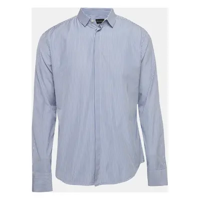 Emporio Armani Blue Striped Cotton Blend Button Front Shirt