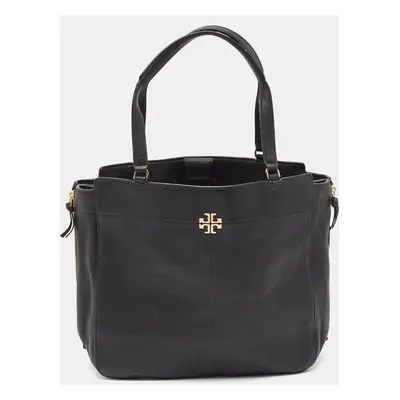 Tory Burch Black Leather Ivy Side Zip Tote