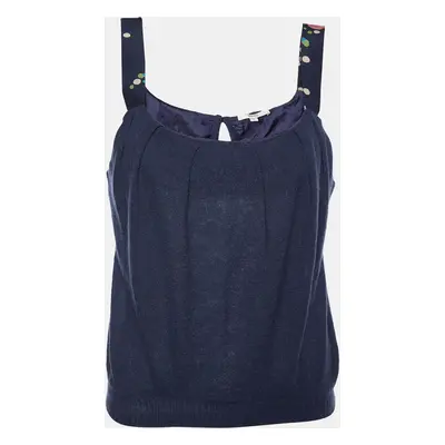 Kenzo Navy Blue Alpaca Knit & Silk Sleeve Tank Top