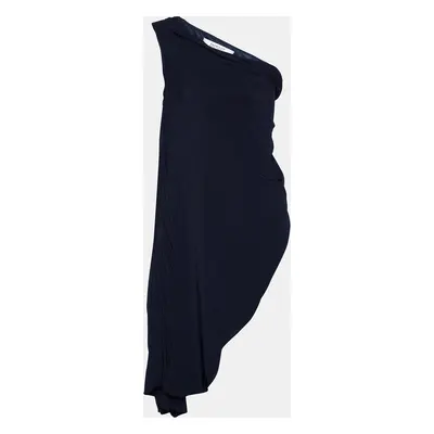 Badgley Mischka Navy Blue Embellished Detail Jersey Draped Mini Dress