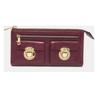 Marc Jacobs Magenta Leather Zip Continental Wallet