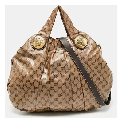 Gucci Brown/Beige GG Crystal Canvas and Leather Large Hysteria Hobo